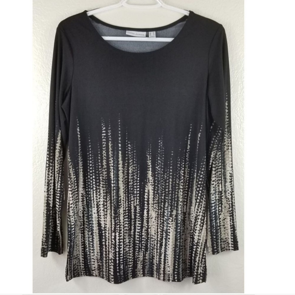 Susan Graver Black Gray Tan Top XS